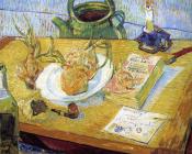 文森特 威廉 梵高 : 有洋葱、盘子的静物